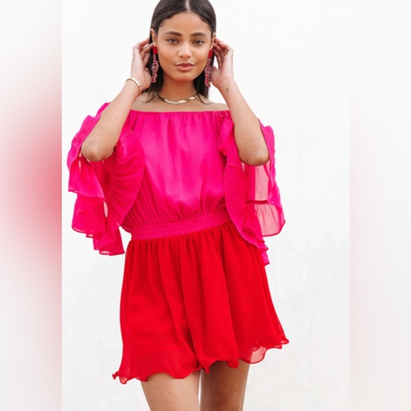 NWT VICI VALENTINA COLORBLOCK OFF THE SHOULDER ROMPER |Size Small - Picture 6 of 6